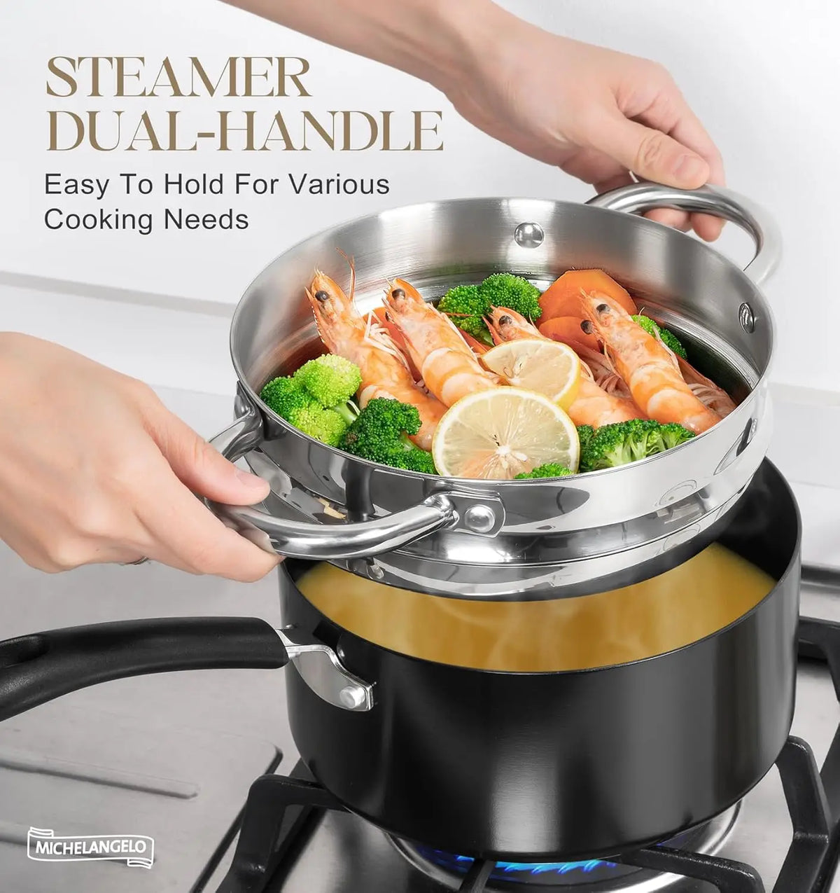 MICHELANGELO Ceramic Non-Stick Cookware Set with Steamer Cookware Set Nixie