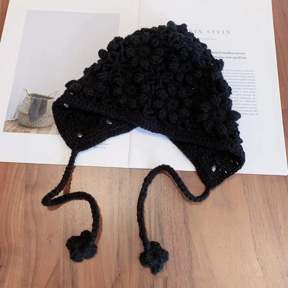 Kids Handmade Knitted Beret Hat – Bohemian Hollow Flower Cap Kids Knitted Beret Nixie