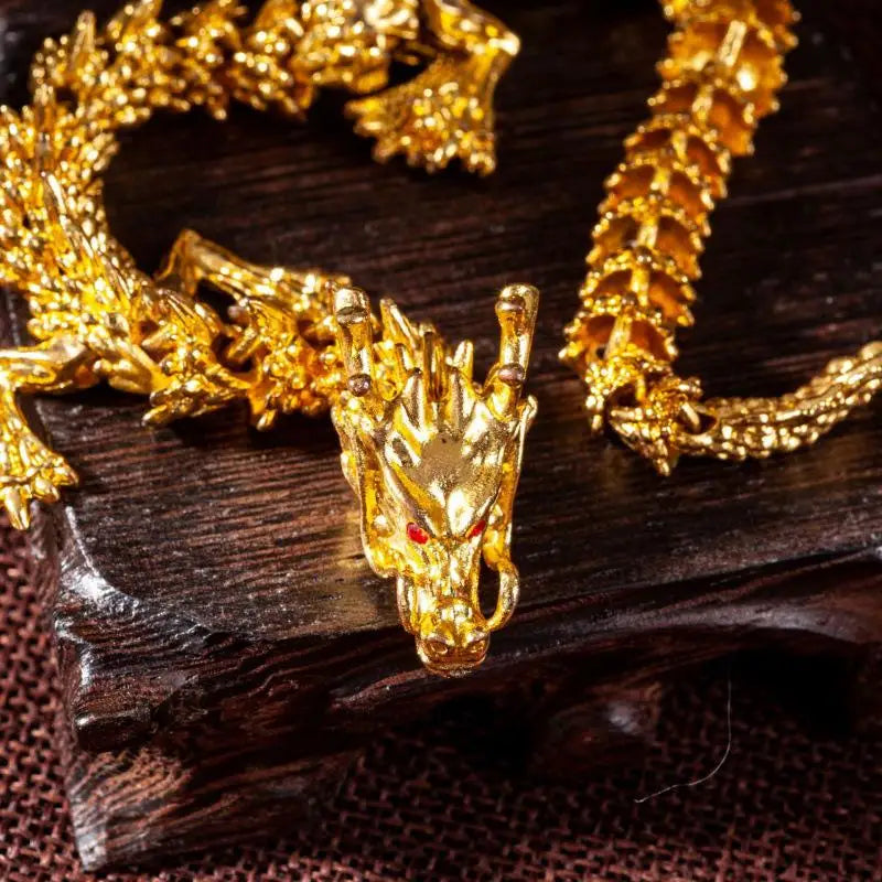 Alloy Golden Dragon Statue Poseable Chinese Loong Desktop Ornament Dragon Figurine Ornament Nixie