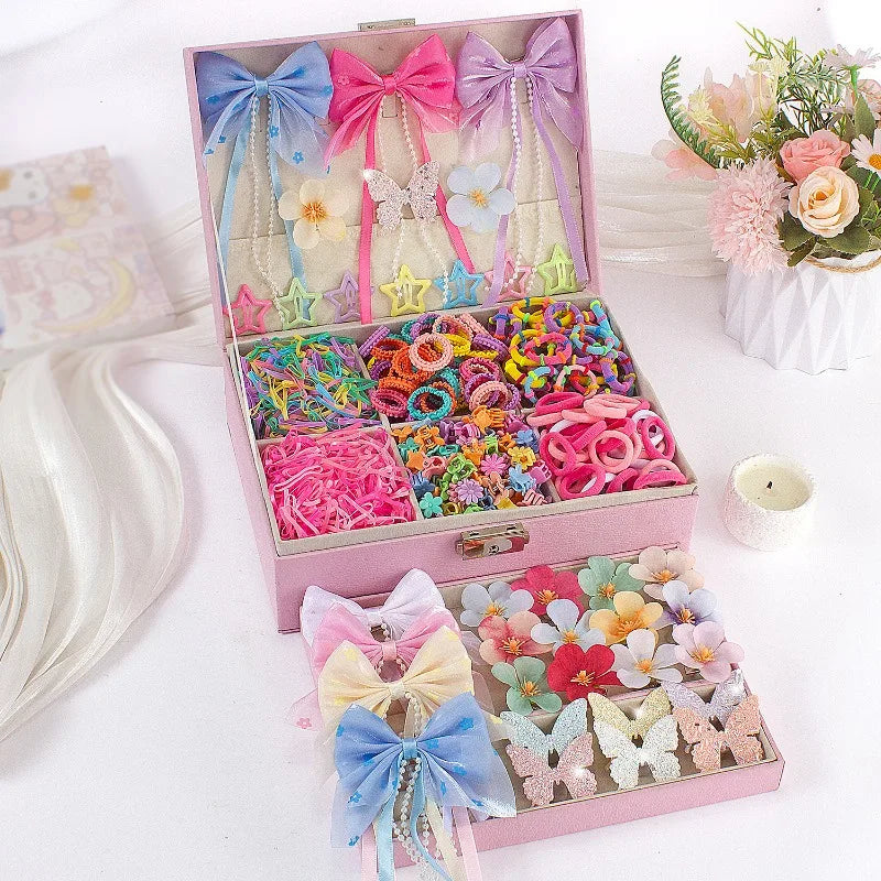 784-Pc Girls Pink Pearl Butterfly Hair Clips & Scrunchies Set Hair Accessories Set Nixie