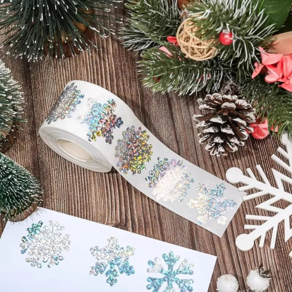 500pcs Laser Snowflake Christmas Stickers – Waterproof Reflective Decorative Stickers Nixie