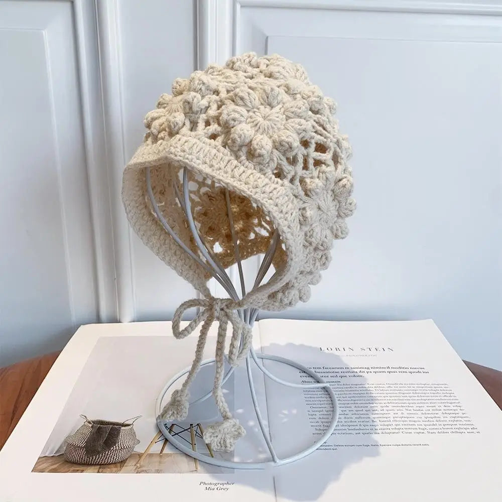 Kids Handmade Knitted Beret Hat – Bohemian Hollow Flower Cap Kids Knitted Beret Nixie