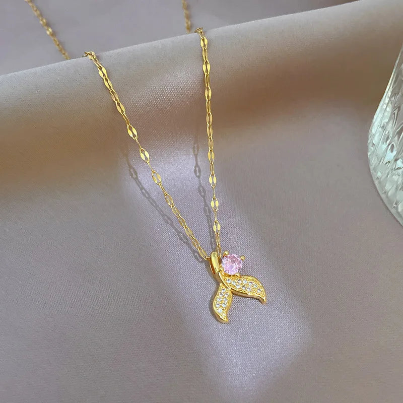 Gold Fishtail Pendant Necklace | Stainless Steel Clavicle Chain