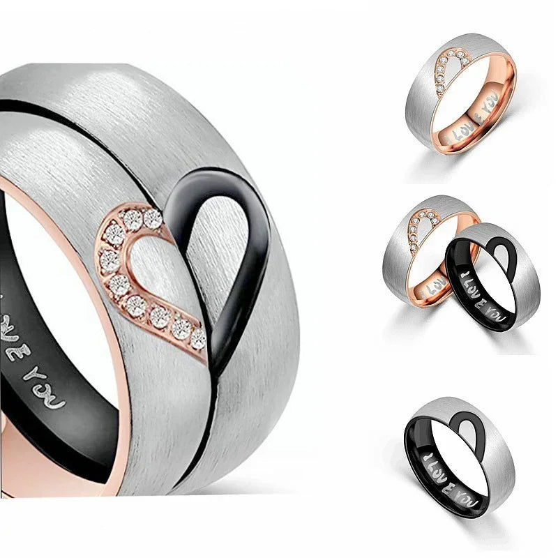 Heart Shape Couple Rings – Adjustable Wedding Band Set, Unisex