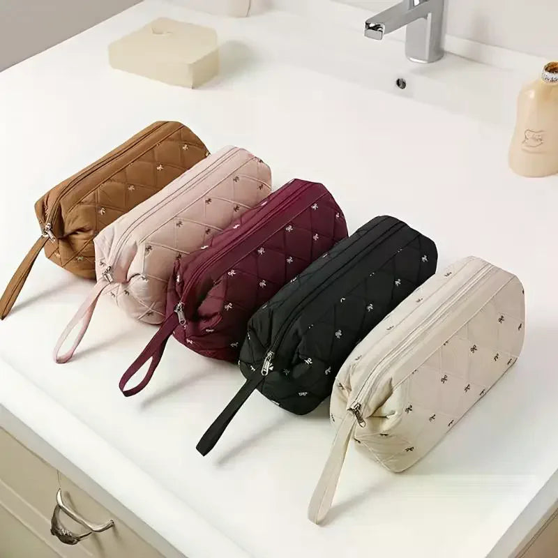 Quilted Hair Dryer Bag – Bow Embroidery Travel Storage Organizer Hair Tool Storage Bag Nixie