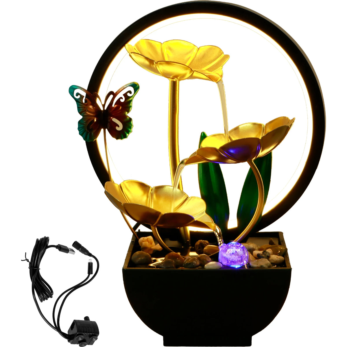 USB Tabletop Water Fountain with LED Ring Light – Zen Decor