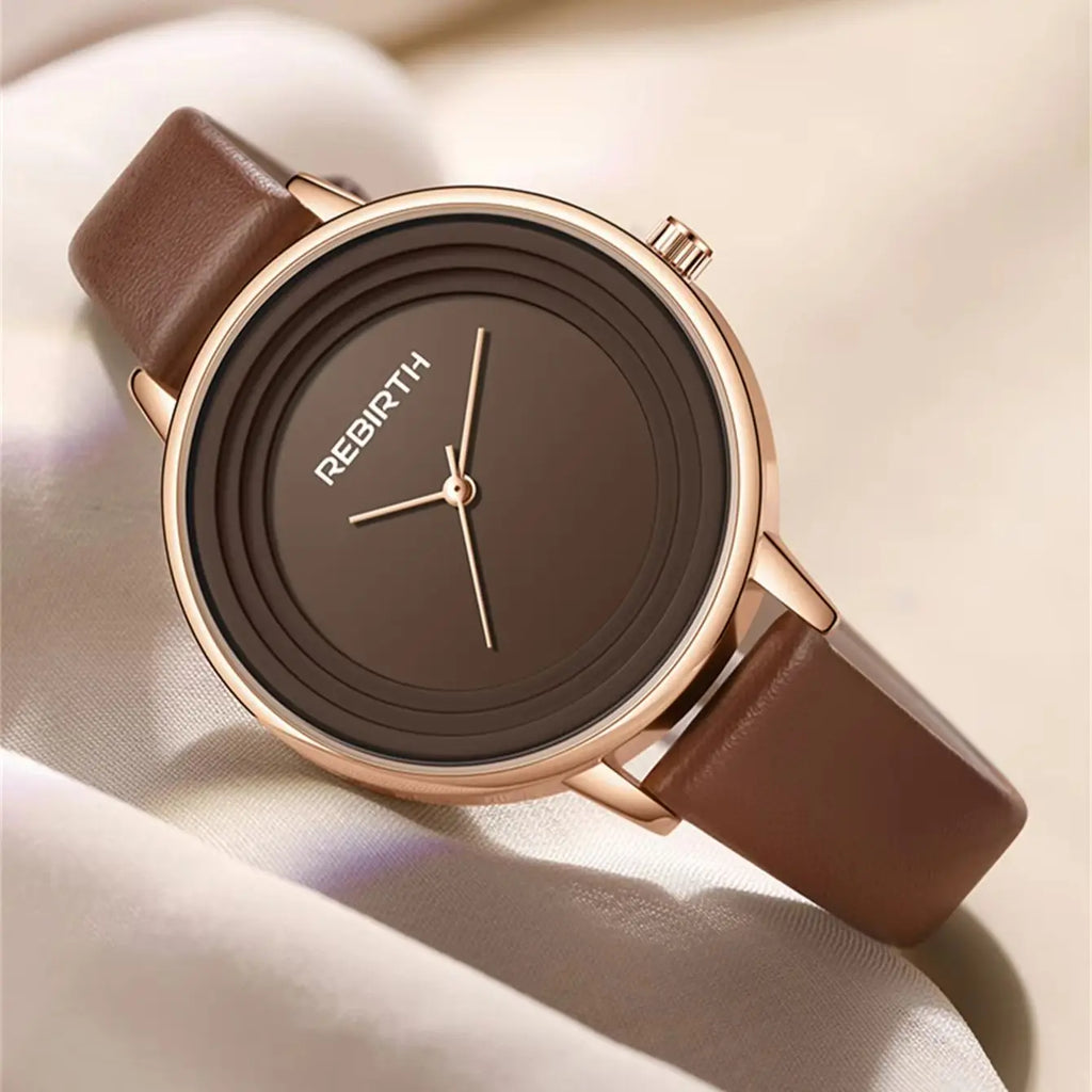 REBIRTH Casual Leather Strap Quartz Watch – Minimalist Leather Strap Watch Nixie