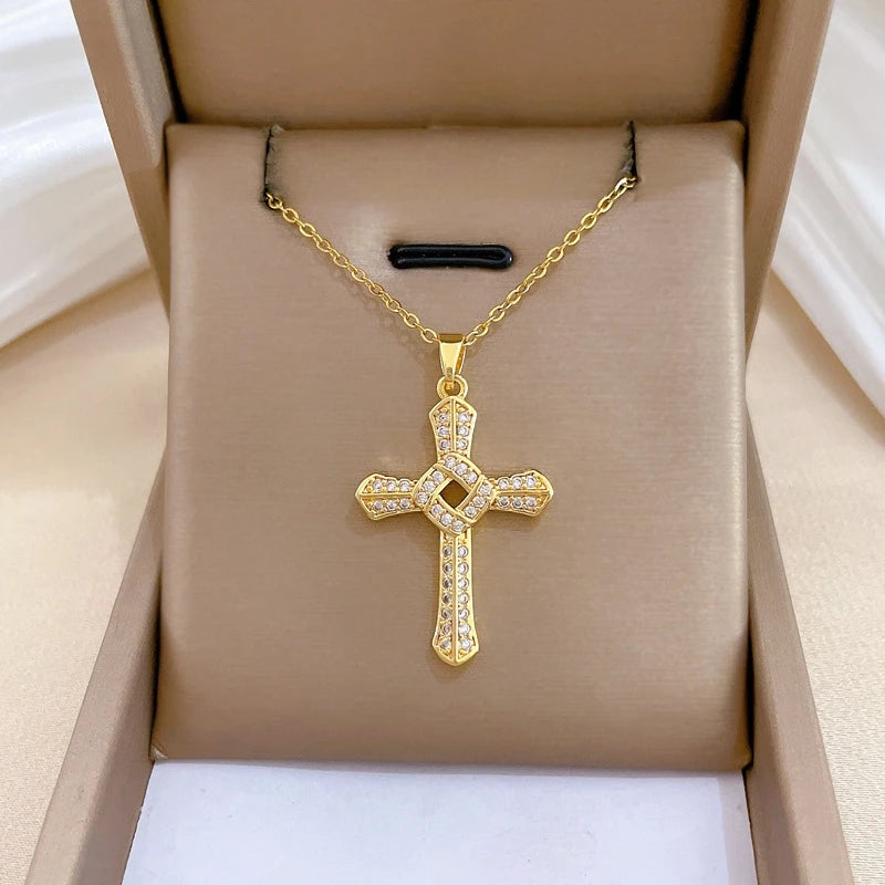 Luxury Gold Cross Pendant Necklace – Stainless Steel Choker Pendant Necklace Nixie