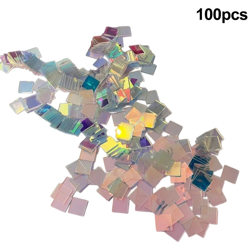 50/100Pcs Rainbow Holographic Acrylic Squares – DIY Decor Acrylic Craft Tiles Nixie 100pcs 2X2cm