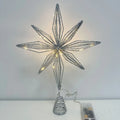 LED Star Christmas Tree Topper Glitter Iron Light Up Décor Christmas Tree Topper Nixie 01-Silver