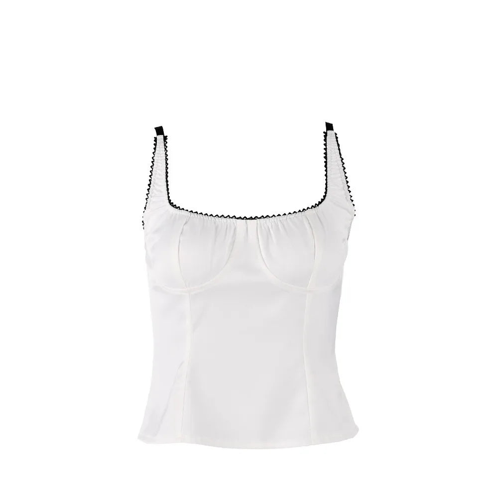 Y2K Satin Spaghetti Strap Lace Trim Camisole Corset Top Satin Camisole Top Nixie