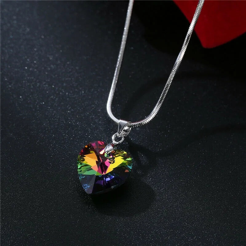 Rainbow Heart Pendant Necklace & Earrings Set | Nixie Jewelry Set Nixie