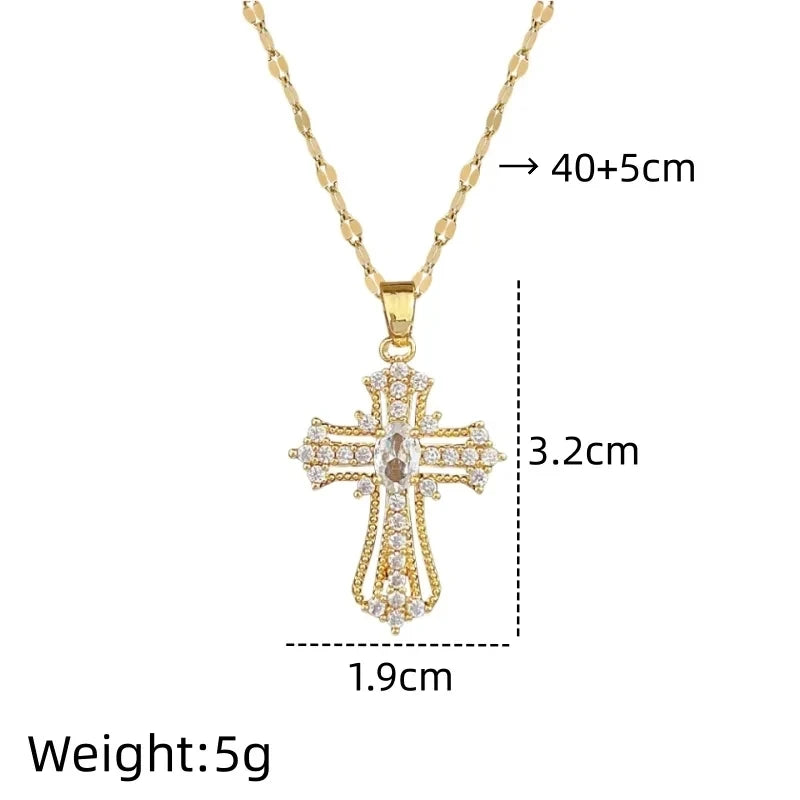 Women's Gold Cross Pendant Necklace – Stainless Steel Choker