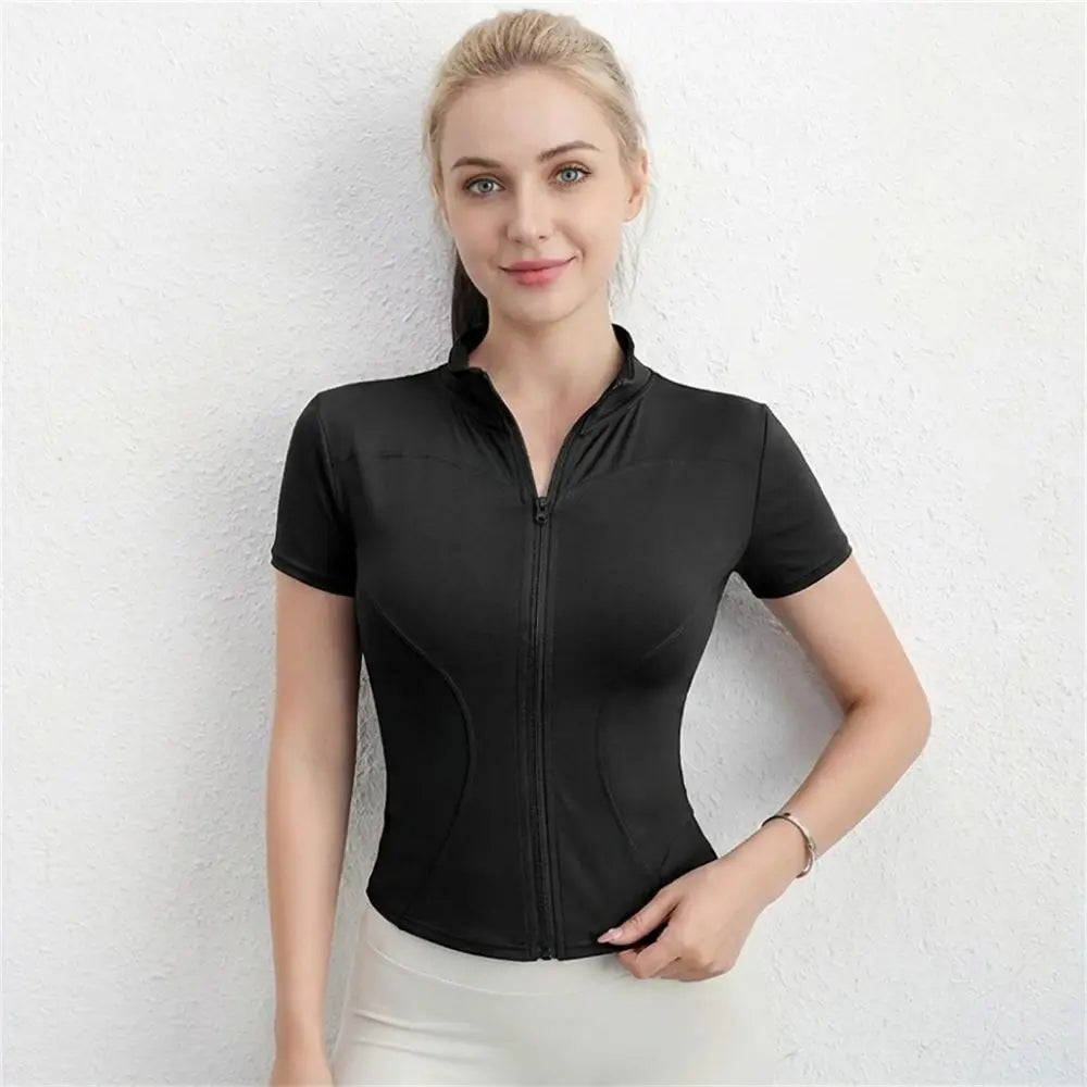 Women's Slim Fit Zip Front Short Sleeve Sports Workout Top Women's Sports Top Nixie