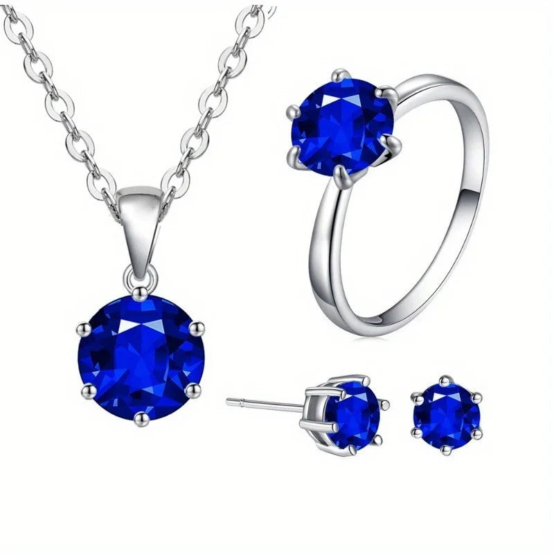 3-Piece Bridal Jewelry Set – Zirconia Necklace, Earrings & Ring Bridal Jewelry Set Nixie Blue