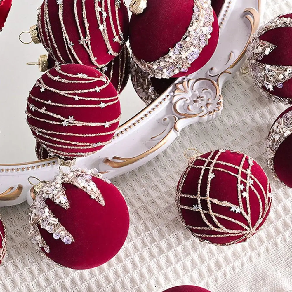 Flocking Christmas Ball Ornaments with Diamonds – 10 Pcs Christmas Tree Ornaments Nixie