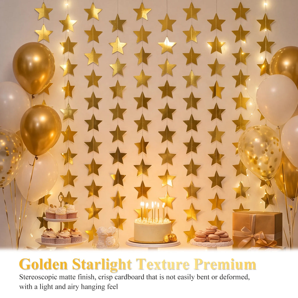 Gold Glitter Star Garland Banner – 12 Pc Party Backdrop Decor Party Garland Banner Nixie