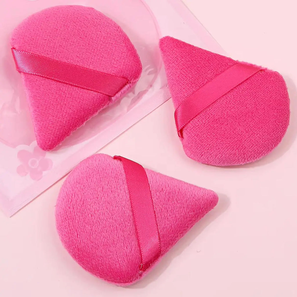 3-Pack Triangle Velvet Powder Puffs – Reusable Mini Makeup Sponge