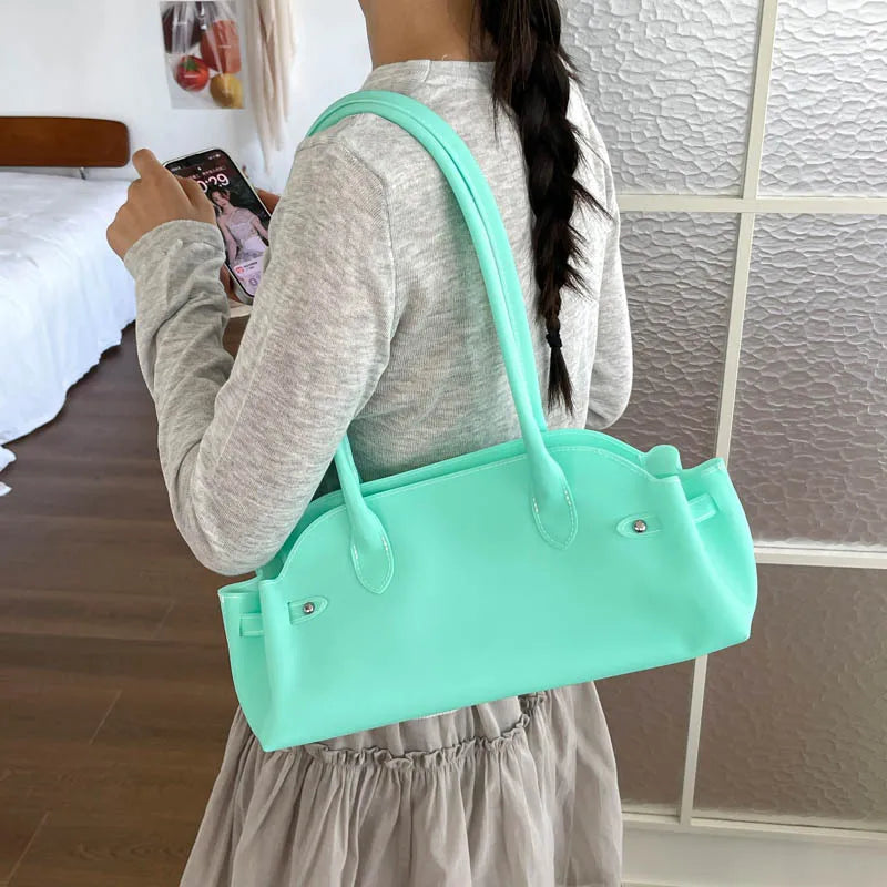 French Vintage Transparent Jelly Bag – Large Shoulder Tote Women's Shoulder Bag Nixie Blue