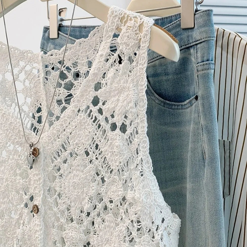 Boho Crochet Vest – Hollow-Out Sleeveless Cardigan for Women Crochet Cardigan Vest Nixie