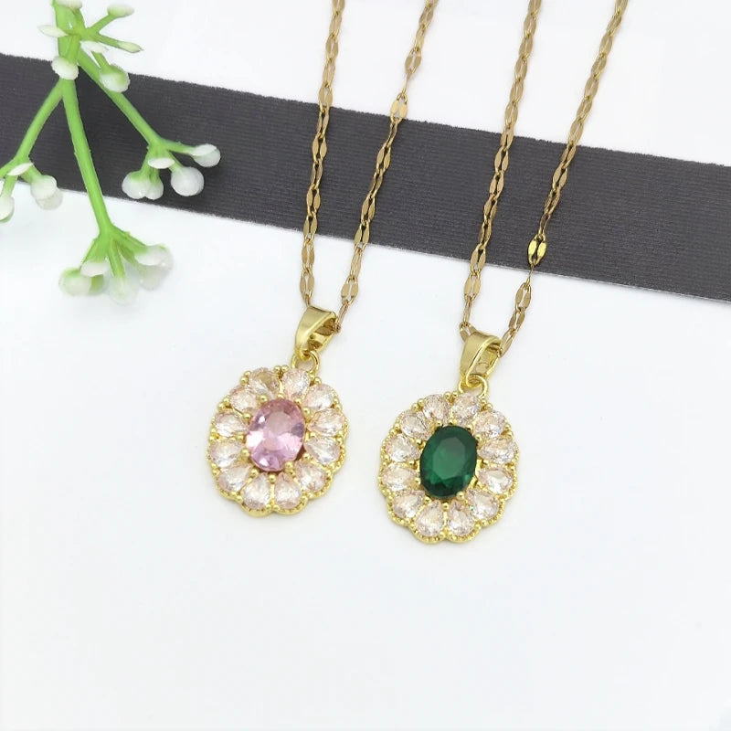 Oval Zircon Gold-Plated Pendant Necklace for Women Pendant Necklace Nixie