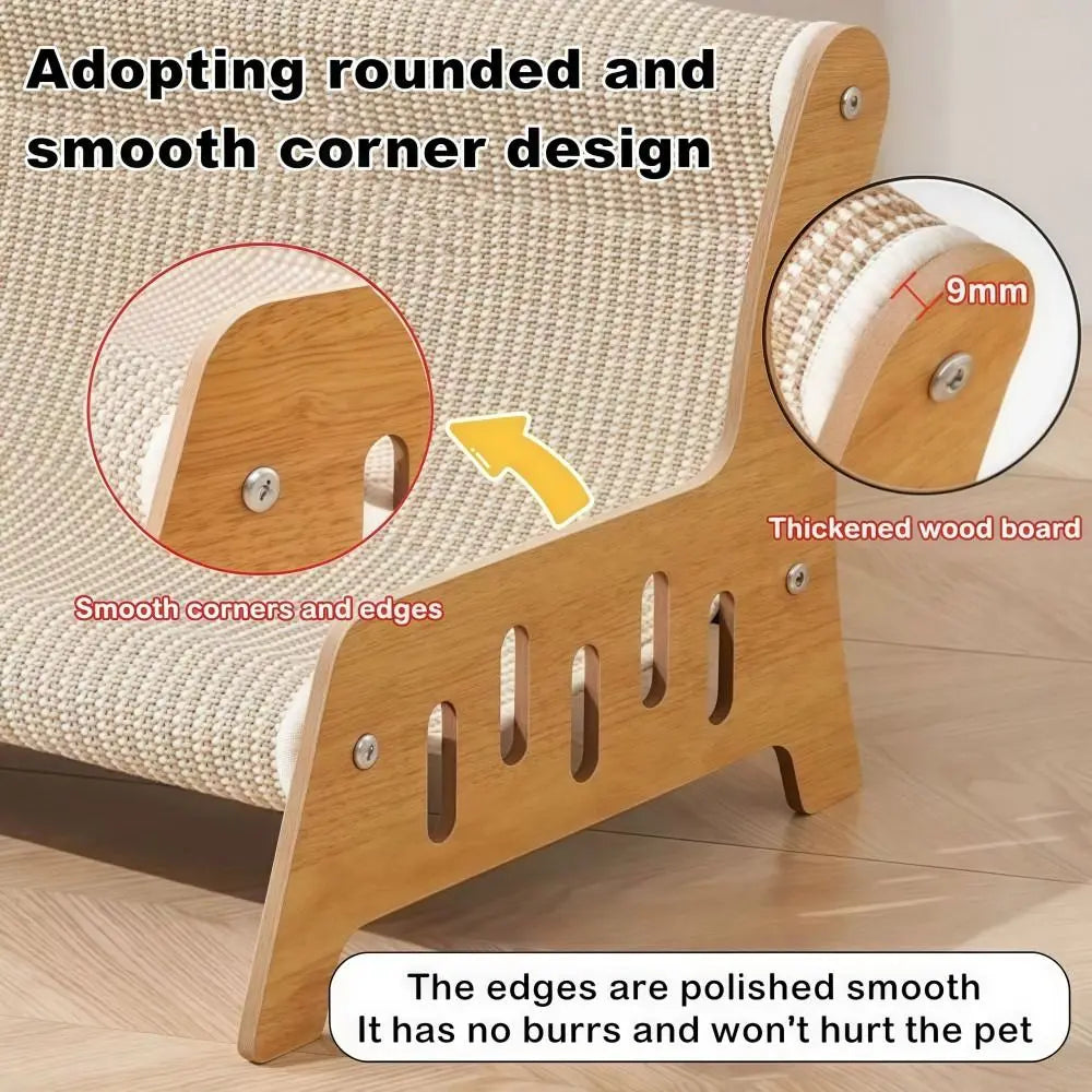 3-in-1 Cat Play Chair | Jute Scratcher, Bed & Wooden Sofa Cat Scratcher Bed Nixie