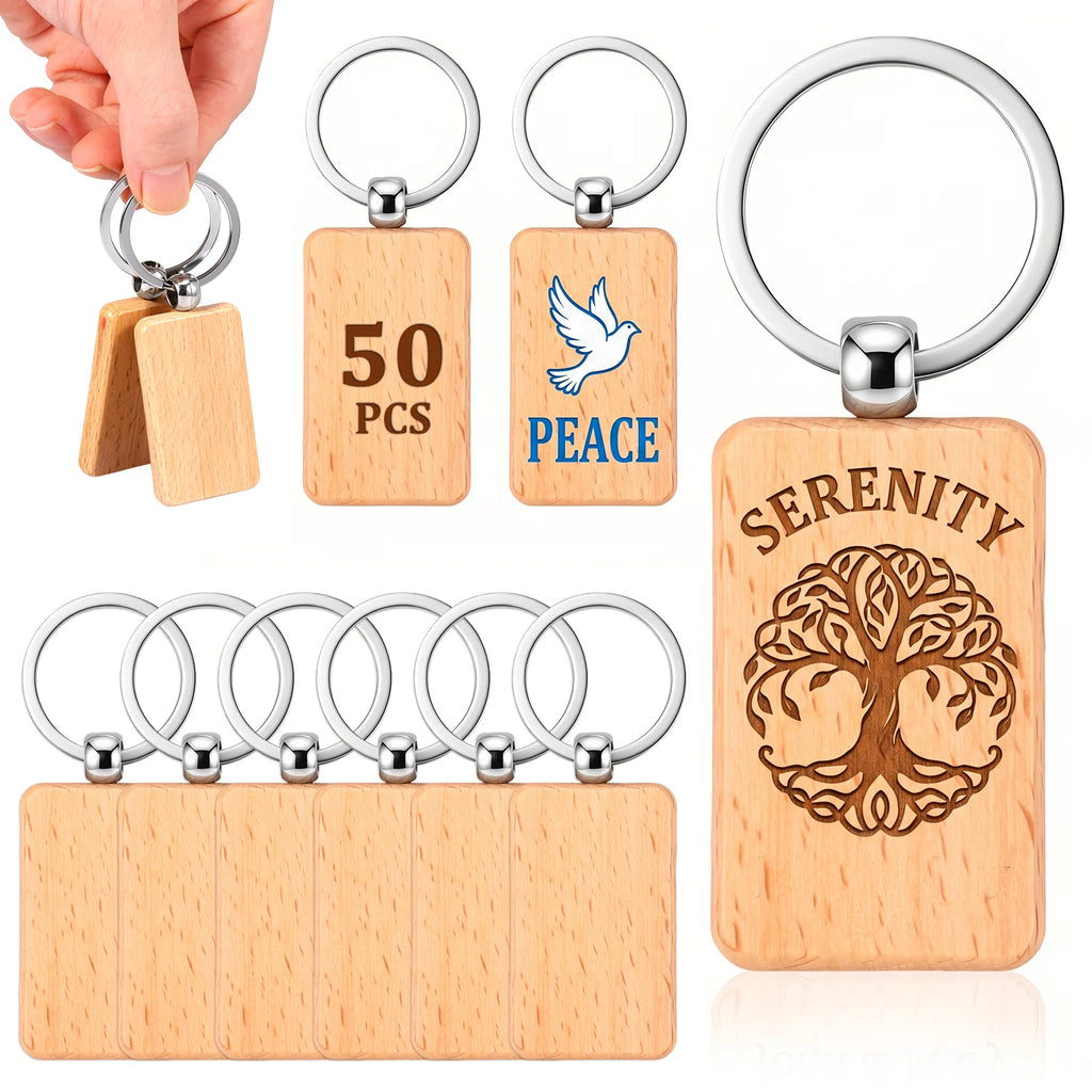 50Pcs Blank Wooden Keychains – Beech Wood DIY Engraving Craft DIY Wood Craft Blanks Nixie