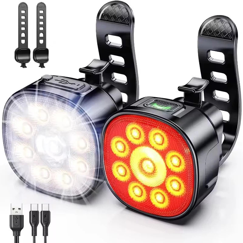 USB Rechargeable Bike Light Set – Front & Rear LED Lights Bike Light Set Nixie