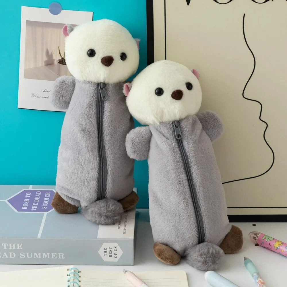 Cute Sea Otter Plush Pencil Case – Large Capacity Stationery Bag Plush Pencil Case Nixie