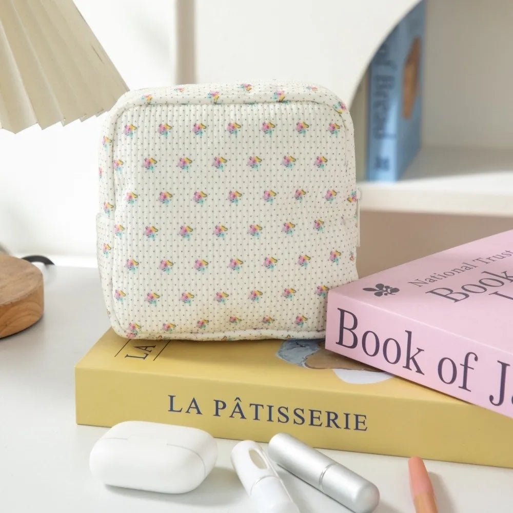 Mini Corduroy Makeup Bag – Portable Square Cosmetic Pouch