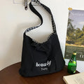 Korean Striped Double-Sided Tote Bag – Large Shoulder Bag Shoulder Tote Bag Nixie BB-207-Black