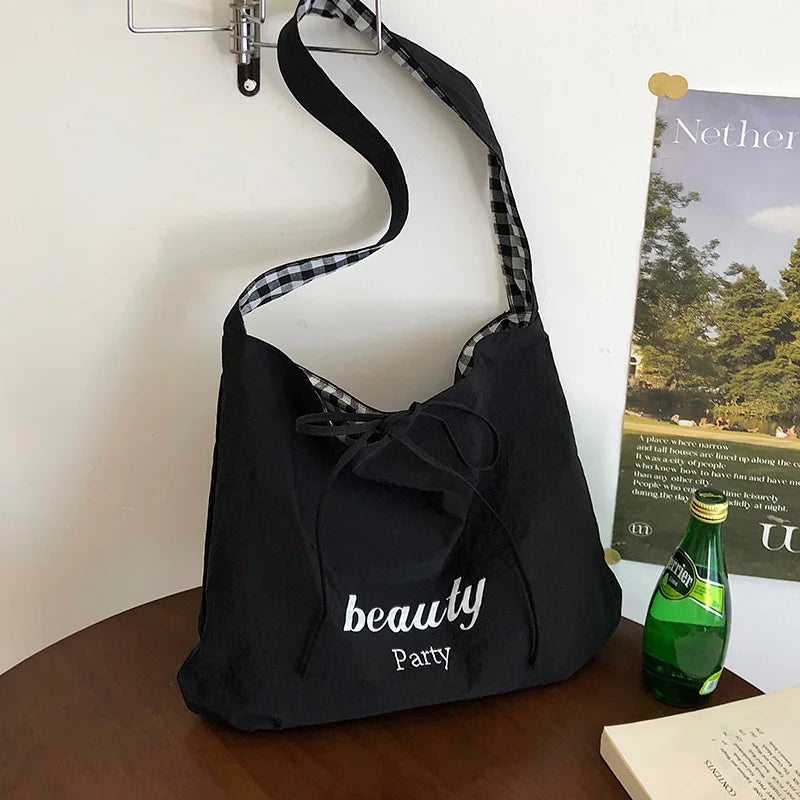 Korean Striped Double-Sided Tote Bag – Large Shoulder Bag Shoulder Tote Bag Nixie BB-207-Black