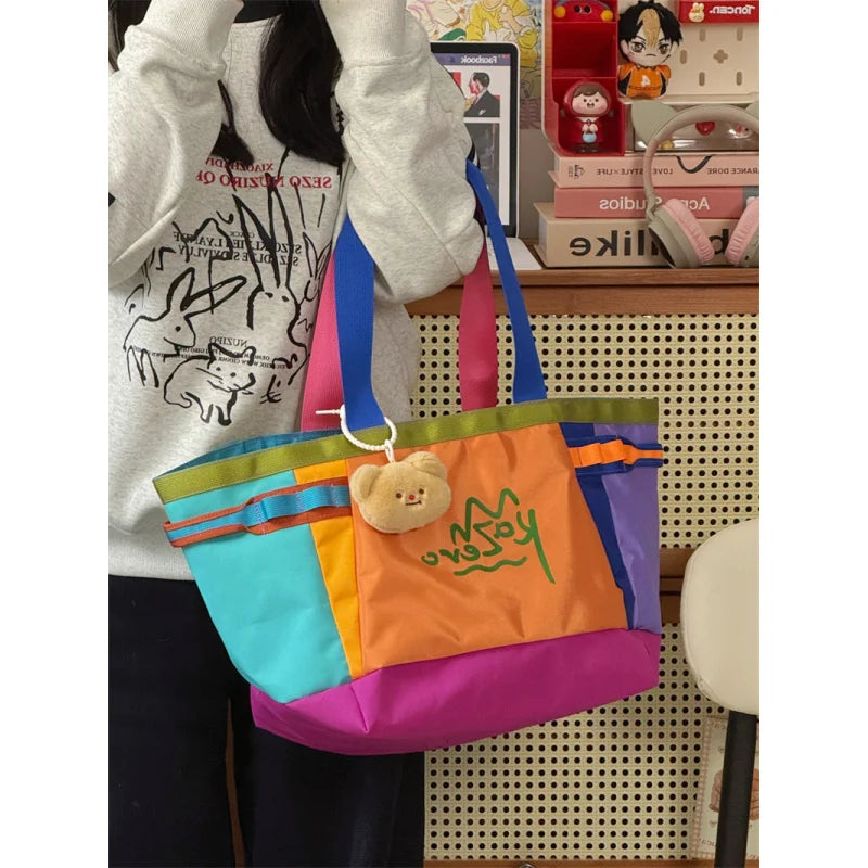 Women's Large Korean Color-Block Shoulder Bag | Nixie Tote Shoulder Tote Bag Nixie