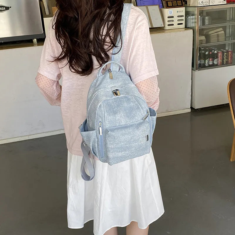 Women's Casual Denim Backpack – Lightweight College Commuter Bag Denim Backpack Nixie Light blue