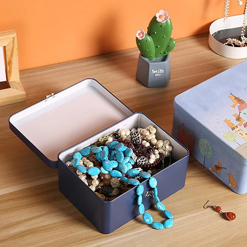 Vintage Tinplate Storage Box with Lock & Keys – Large Capacity