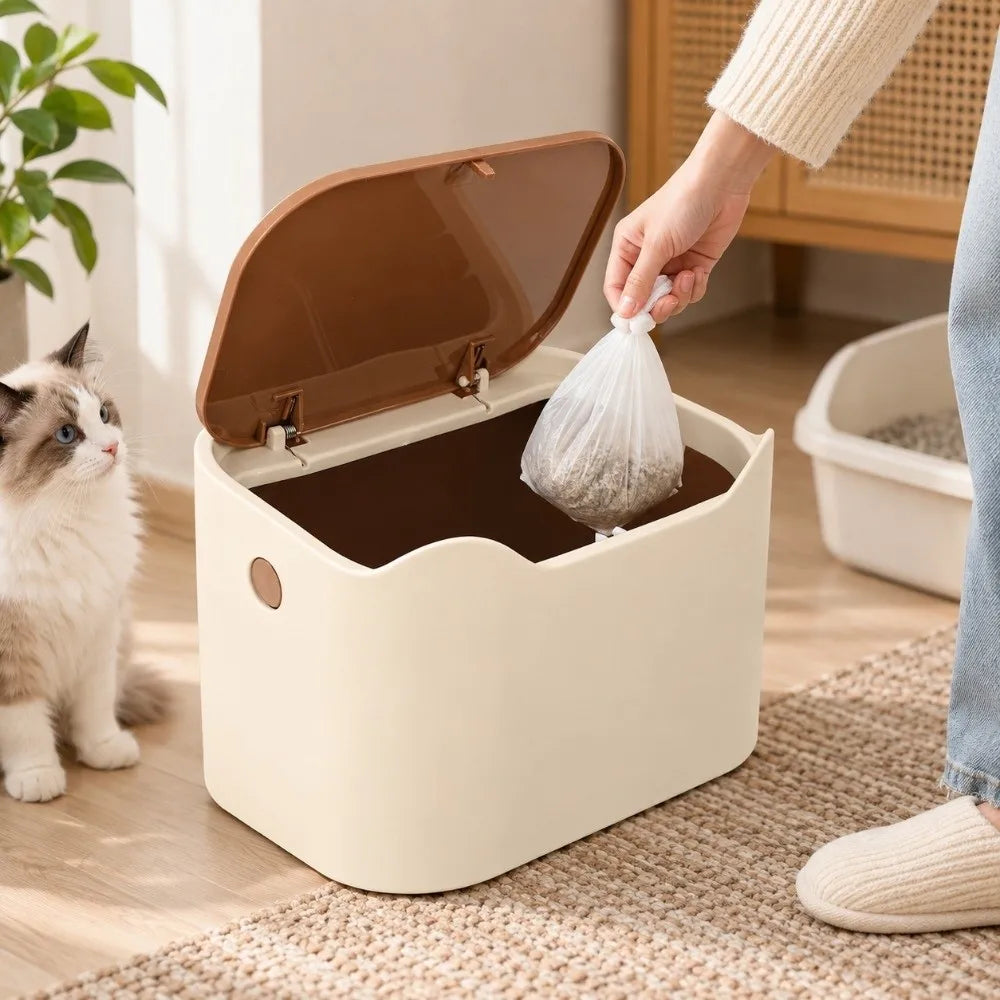 Enclosed Cat Litter Trash Can with Press Lid | Odor Control