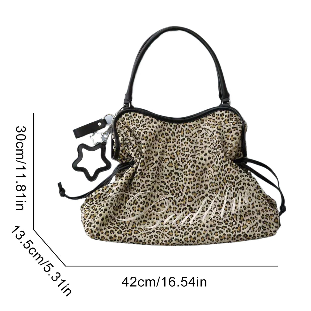 Y2K Leopard Print Tote Bag Large Capacity Women's Shoulder Bag Women's Tote Bag Nixie