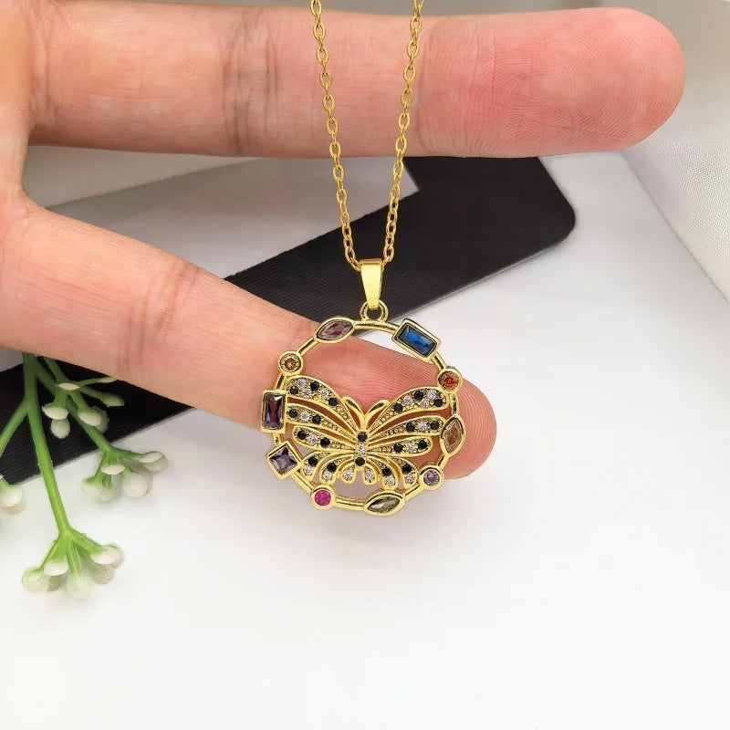 Colorful Butterfly Pendant Necklace Gold Stainless Steel Choker Pendant Necklace Nixie