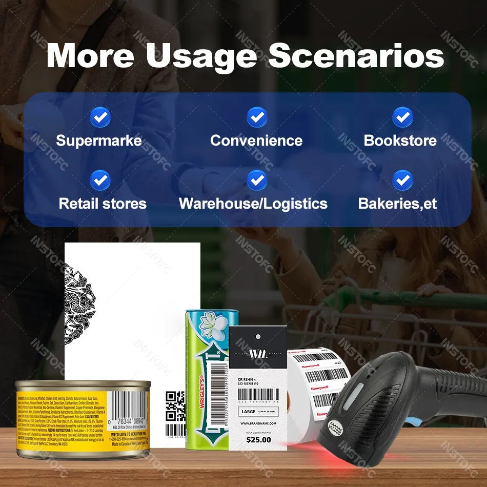 1D/2D Bluetooth USB Wireless Barcode Scanner – CMOS QR Reader