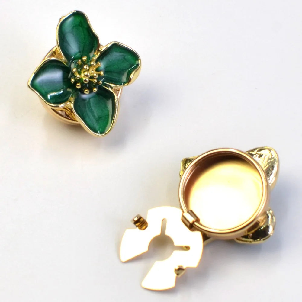 Flower Enamel Cufflinks – Sewing-Free Shirt Button Cover Enamel Cufflinks Nixie Green