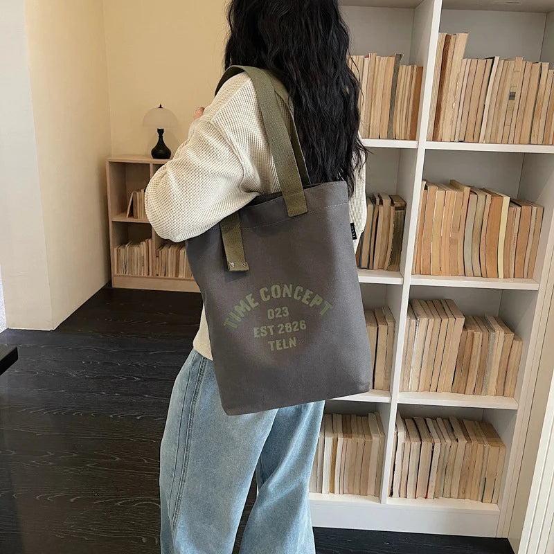 Korean Canvas Crossbody Tote Bag – Letter Print Shoulder Bag