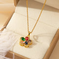 Rainbow Flower Pendant Necklace | Gold Stainless Steel Choker Pendant Necklace Nixie XL1470-09 40cm