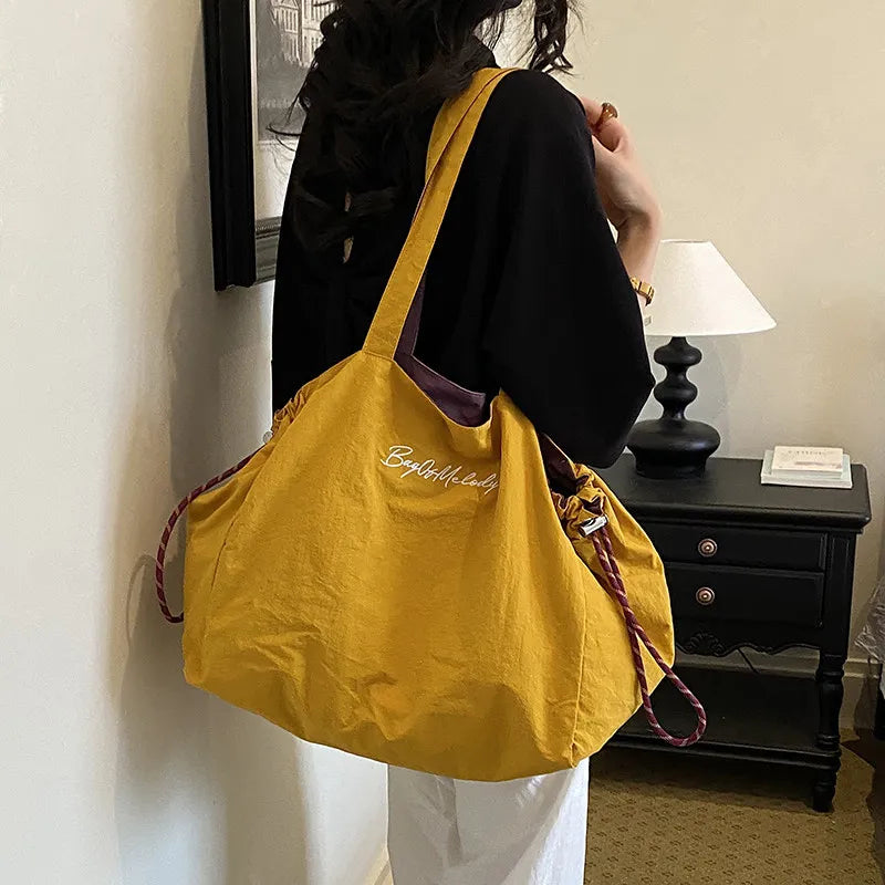 Women's Reversible Canvas Drawstring Shoulder Tote Bag Canvas Shoulder Tote Nixie
