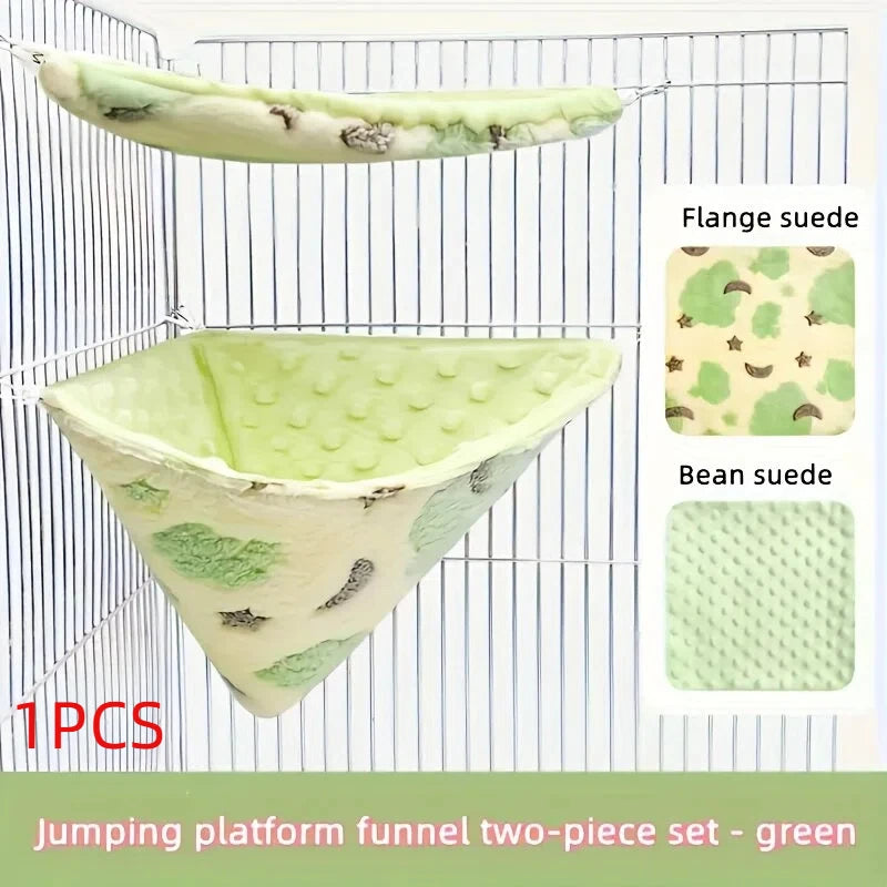 Small Pet Hammock & Funnel Bed Set – Fleece Cage Accessory Pet Cage Hammock Set Nixie green