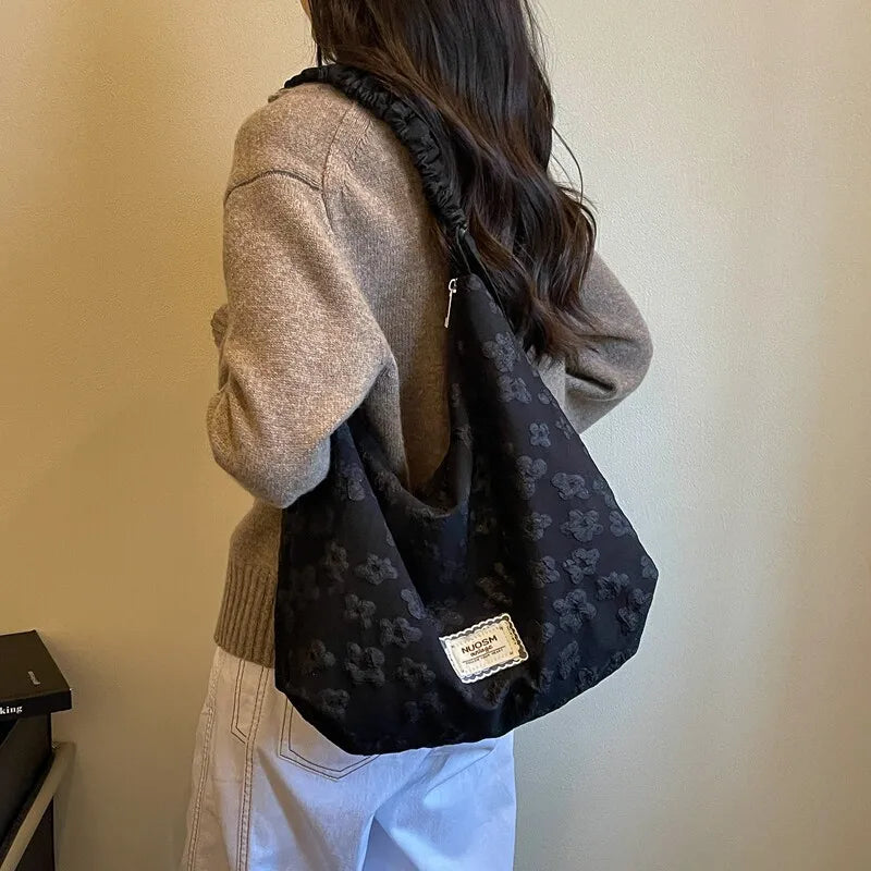 Korean Polka Dot Canvas Tote Bag – Large Shoulder Bag Canvas Tote Bag Nixie Black