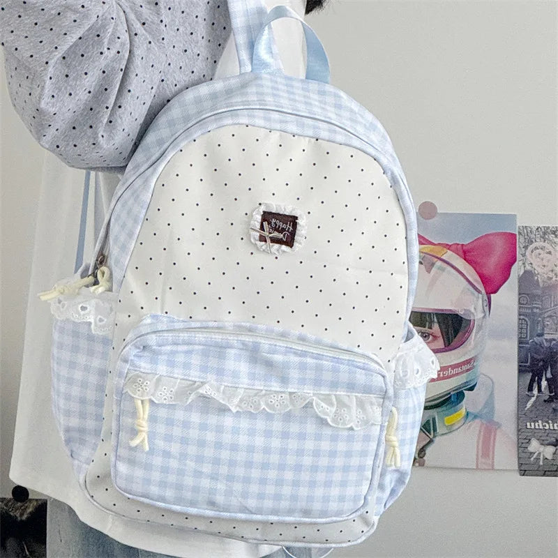 Korean Plaid Backpack Girls – Lace Trim Canvas School Bag Girls School Backpack Nixie