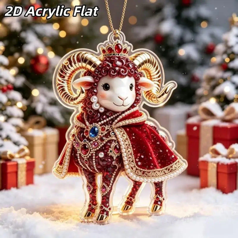 2D Acrylic Chinese Zodiac Goat Hanging Ornament Red Gold