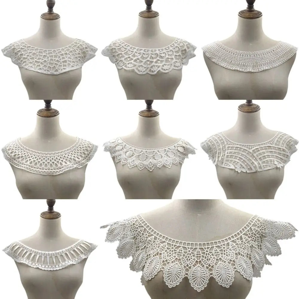 Embroidery Lace Fake Collar White Hollowed-Out Sewing Appliqué