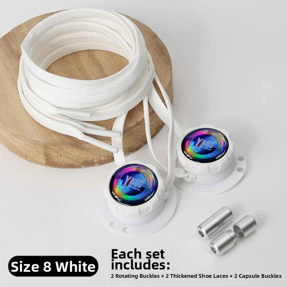 No-Tie Rotating Button Shoelaces | Wide Flat Quick-Adjust Laces No-Tie Shoelaces Nixie White Style 4