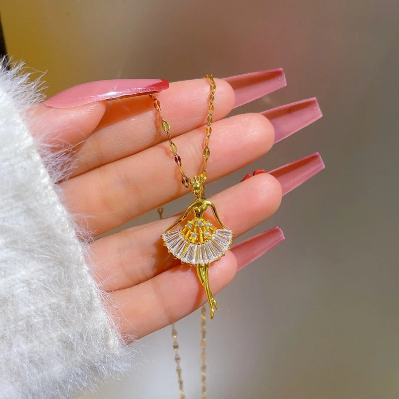 Ballet Dancer Pendant Necklace | Gold Clavicle Chain for Women